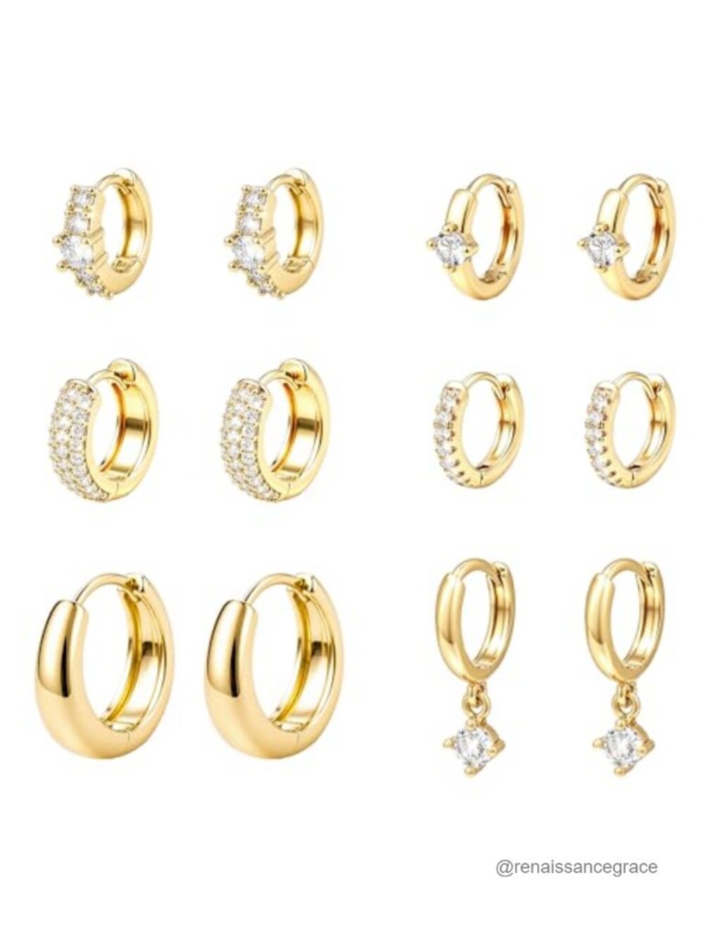12 Pairs 14K Gold Plated Hoop Earrings Set Hypoallergenic Lightweight Huggie